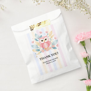 Cute Pink Owl Pastel Floral Design Baby Shower Favour Bags
