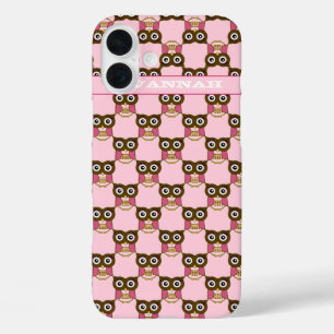 Cute Pink Owl Pattern Choose Colour iPhone 16 Plus Case