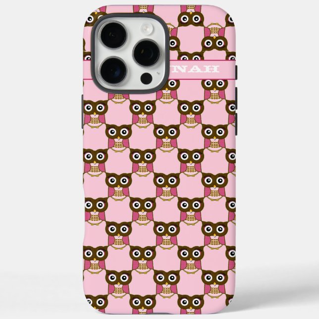 Cute Pink Owl Pattern Choose Colour Case-Mate iPhone Case (Back)