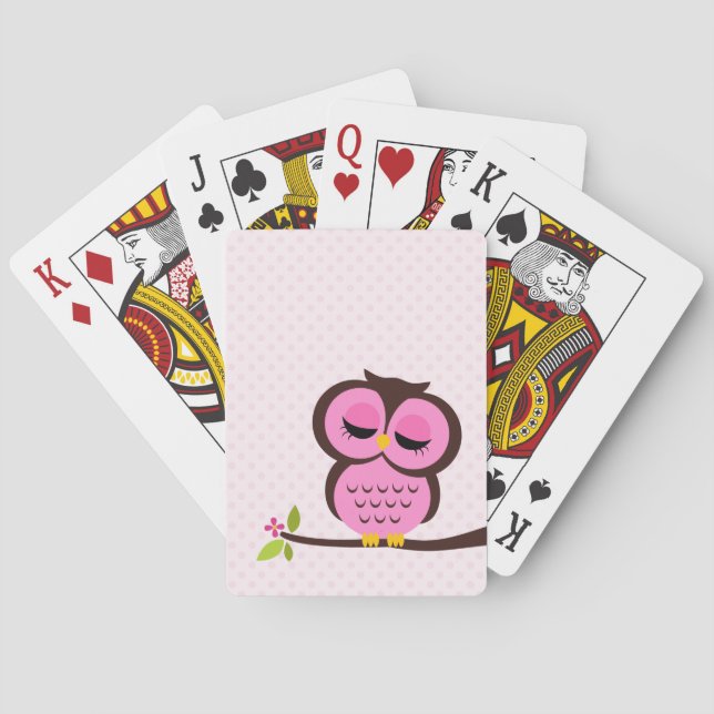 Cute Pink Owl Playing Cards (Back)