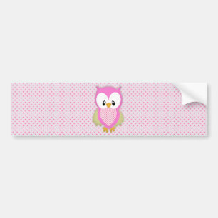 Cute pink owl polka dots pink pattern image print bumper sticker