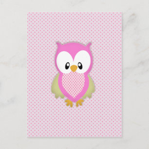 Cute pink owl polka dots pink pattern image print postcard