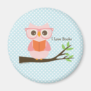 Cute Pink Owl Reading Magnet