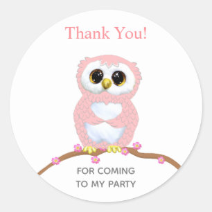 Cute pink owl thank you classic round sticker
