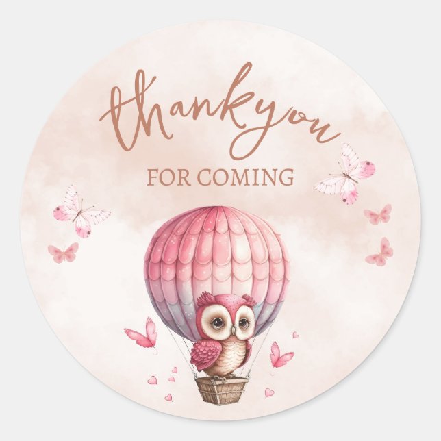 Cute Pink Owl Thank You For Coming Sticker (Front)
