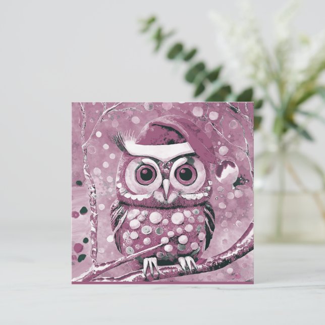 Cute Pink Owl Winter Days Blank  Holiday Card (Standing Front)