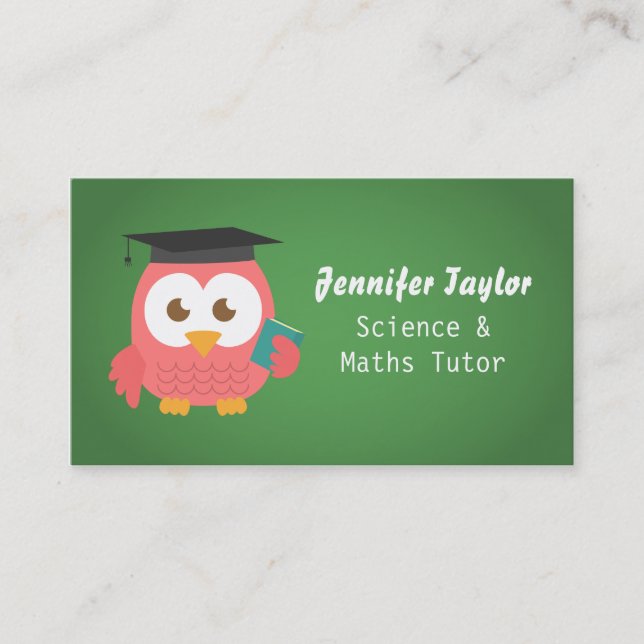 Cute Pink Owl with Graduation Hat, Personal Tutor Calling Card (Front)