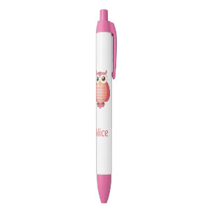 Cute Pink Owl with Name Black Ink Pen