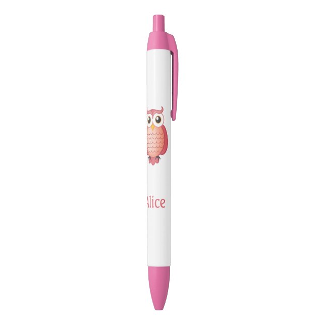 Cute Pink Owl with Name Black Ink Pen (Bottom (Vertical))