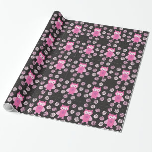 Cute pink owl wrapping paper