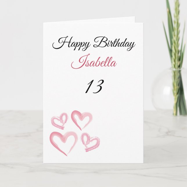 Cute Pink Painted Little Hearts 13th Birthday Card (Front)