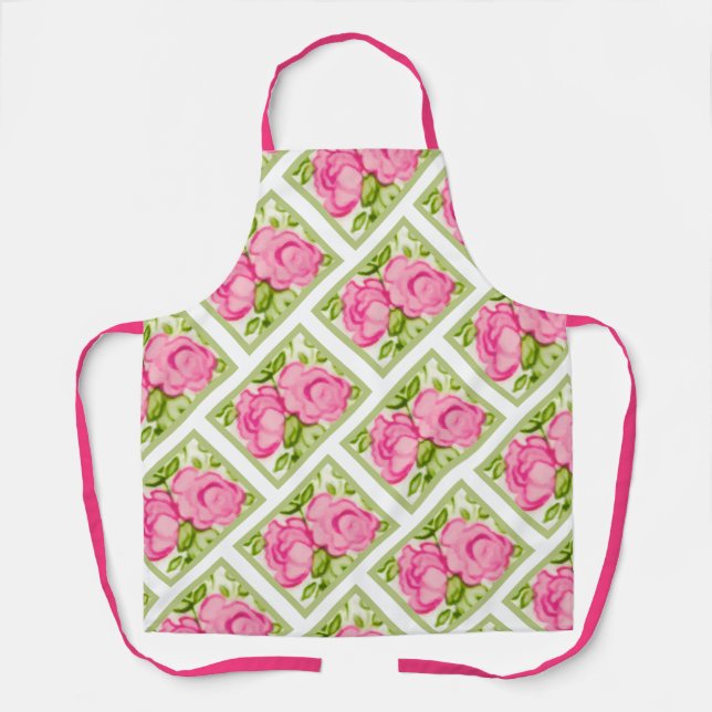 Cute Pink Painted Roses Apron (Front)