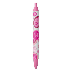 Cute Pink Paisley Monogram Black Ink Pen