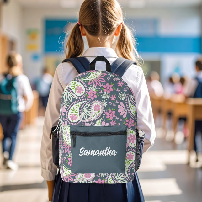 Cute Pink Paisley Pattern Personalised Printed Backpack (Cute pink paisley pattern custom backpack)