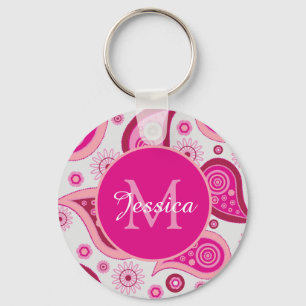 Cute Pink Paisley Personalised Key Ring