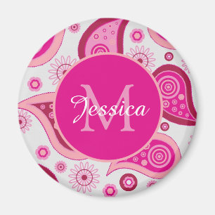 Cute Pink Paisley Personalised Magnet