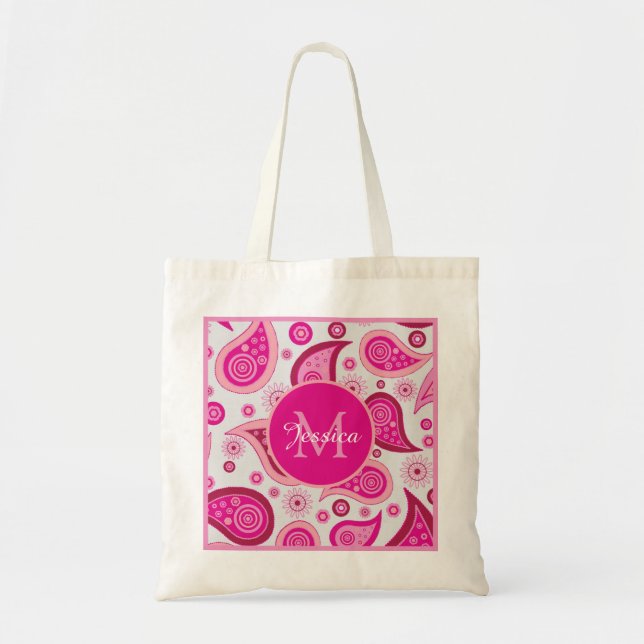 Cute Pink Paisley Personalised Tote Bag (Front)