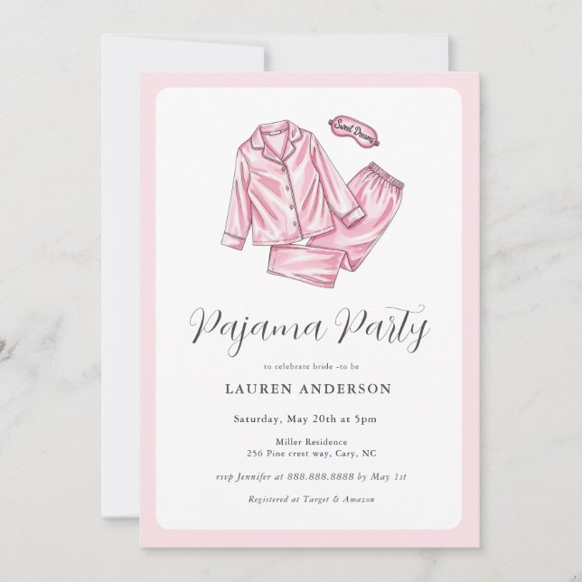 Cute Pink Pajama Party Bridal shower  Invitation (Front)