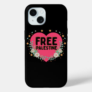cute pink Palestine heart graphic design iPhone 15 Case