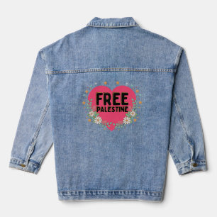 cute pink Palestine heart graphic design Denim Jacket