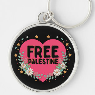 cute pink Palestine heart graphic design Key Ring