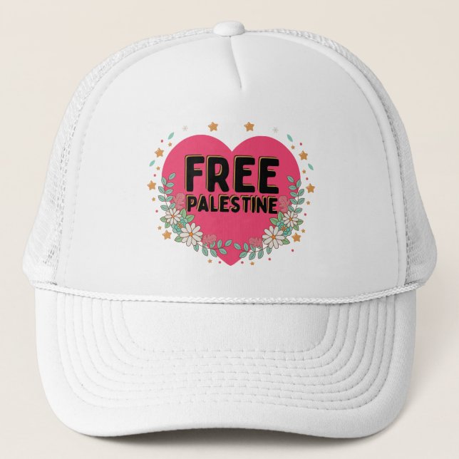 cute pink Palestine heart graphic design Trucker Hat (Front)