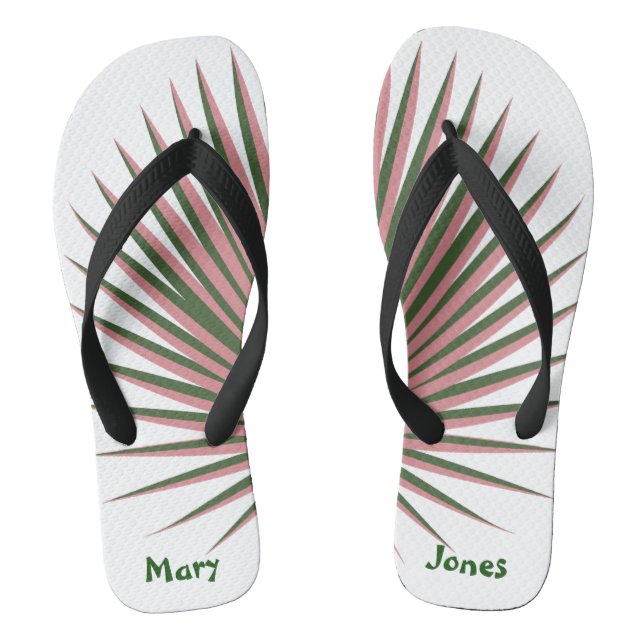 Cute Pink Palms Tropical Watercolor Personalise Flip Flops (Footbed)