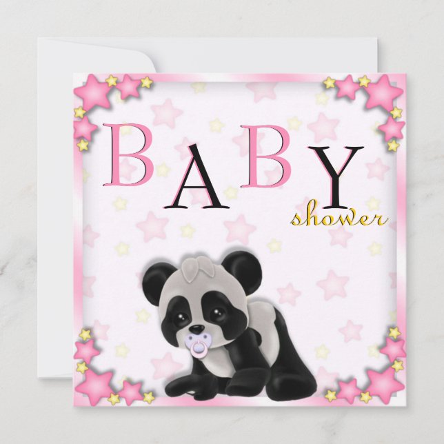 Cute Pink Panda Bear Baby Shower Invite (Front)