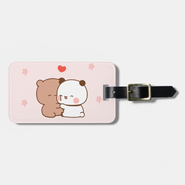 Cute Pink Panda Bear love Luggage Tag (Front Horizontal)