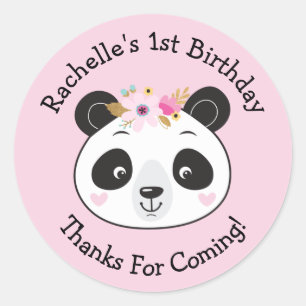 Cute Pink Panda Face 1st Birthday Party Classic Round Sticker