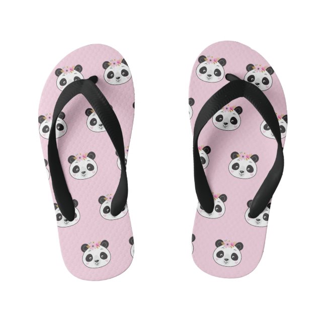 Cute Pink Panda Face Girly Kid's Flip Flops (Footbed)
