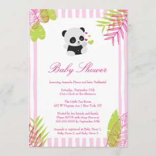 Cute Pink Panda Girl Baby Shower Invitation