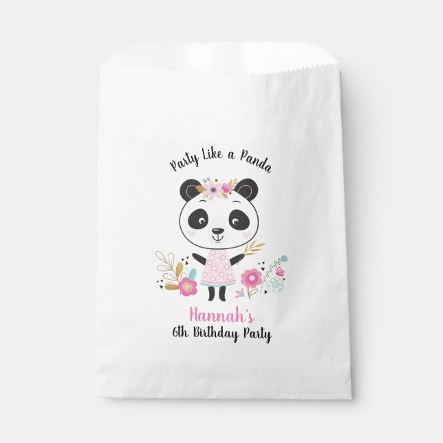 Cute Pink Panda Girls Birthday Party Favour Bags (Front)