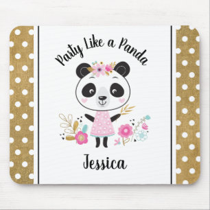 Cute Pink Panda Girly Personalised Mouse Mat