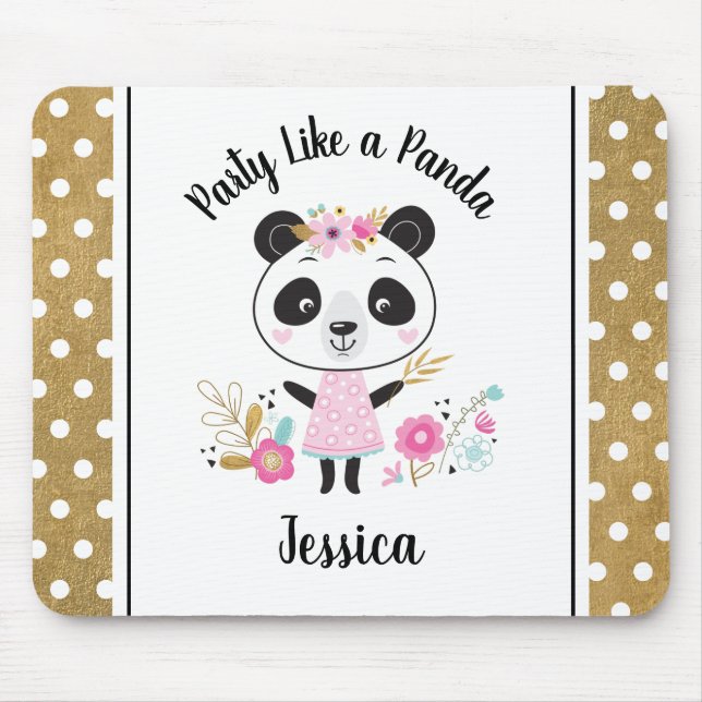 Cute Pink Panda Girly Personalised Mouse Mat (Front)