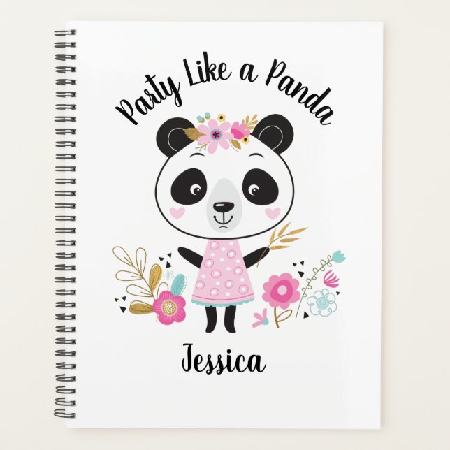 Cute Pink Panda Girly Personalised Planner (Front)