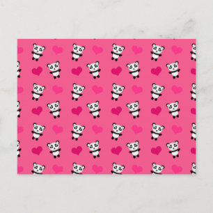 Cute pink panda hearts pattern postcard