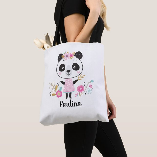 Cute Pink Panda Tote Bag (Close Up)
