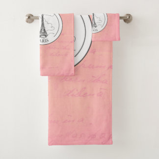 Cute Pink Paris French Eiffel Tower Parisian Decor Bath Towel Set