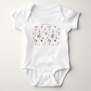 Cute Pink Parisian Floral Baby Bodysuit