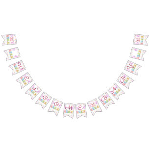 Cute Pink Pastel Baby Bears Welcome Baby Shower Bunting