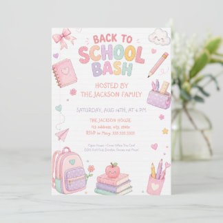 Cute Pink Pastel Back to School Bash Invitation