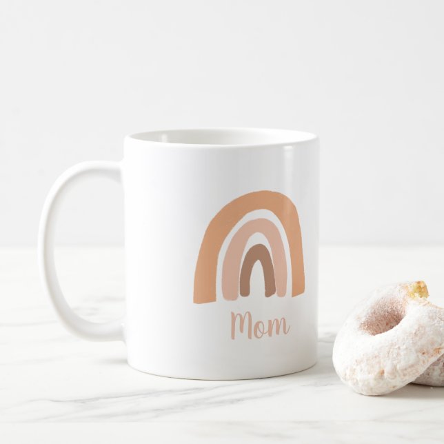 Cute Pink Pastel Boho Rainbow Mum Coffee Mug (With Donut)
