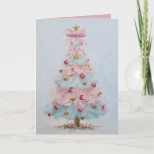 Cute Pink Pastel Christmas Tree Christmas Card