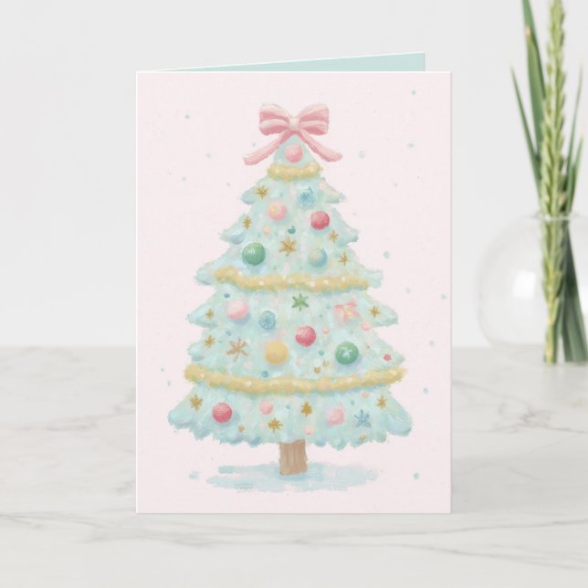 Cute Pink Pastel Christmas Tree Christmas Card (Front)