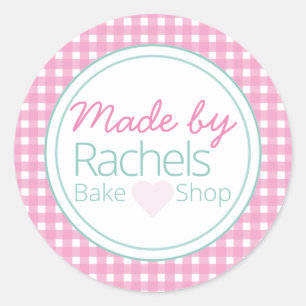 Cute pink pastel gingham made by bakery sticker