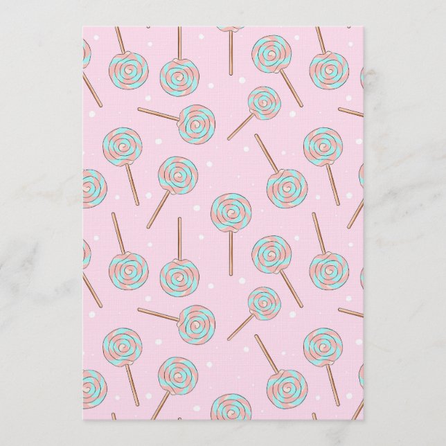 Cute Pink Pastel Lollipop Seamless Pattern Invitation (Front)