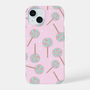 Cute Pink Pastel Lollipop Seamless Pattern iPhone 15 Case