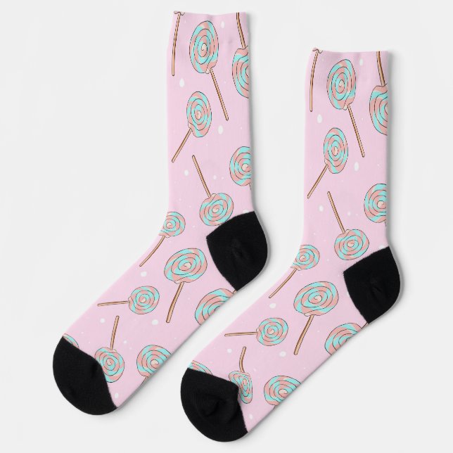 Cute Pink Pastel Lollipop Seamless Pattern Socks (Left)