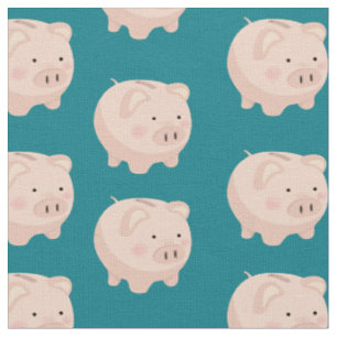 Cute Pink Pastel Piggy Bank Fabric
